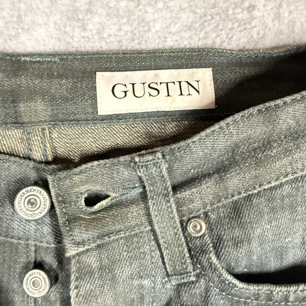 Gustin California Straight Raw Selvedge Neppy Denim Jeans Gray Blue Mens 26x32